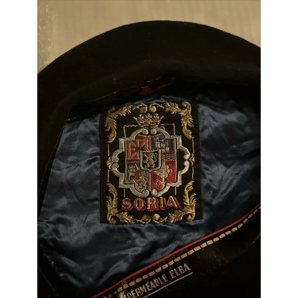 Soria Foulard Impermeable Elba Black Beret Hat Cap 9 1/2 (57) Wool French Che